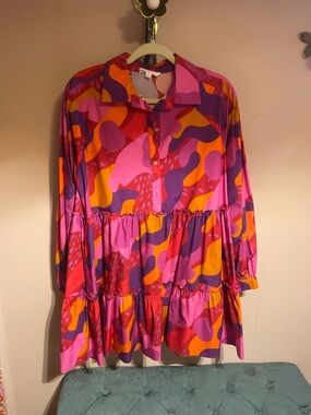 Women’s Tiered Shirt Dress in Pink and Orange